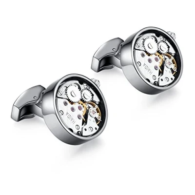 Abbildung von Honey Bear Watch Movement Herren Manschettenknöpfe Cufflinks Steampunk Uhrwerk Uhr Bewegung Edelstahl (Schwarz)