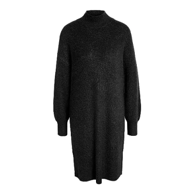 Abbildung von Noisy may Midi Strickkleid mit Stehkragen Loose Fit Strick Kleid Knielang Langarm Ausgestellt NMNELLA, Farben:Schwarz,Größe Damen:S