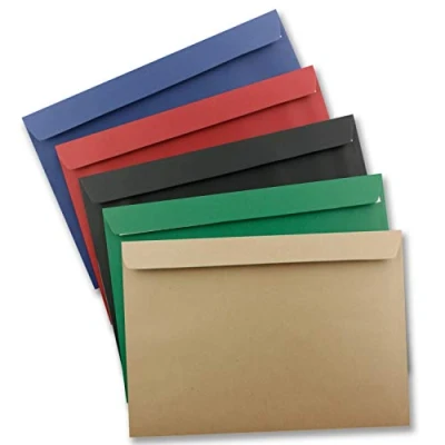 Abbildung von 10x große XXL Briefumschläge DIN C4 in Farbenmix 2 22,9 x 32,4 cm Haftklebung ohne Fenster Versandtasche für A4 geeignet