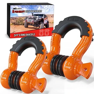 Abbildung von Nilight 2 Stück 1,9 cm D Ring Schäkel 4,75 Tonnen Kapazität mit 2,2 Pin Heavy Duty Off Road Recovery Isolatoren &amp; Unterlegscheibe Kit für Jeep Truck Fahrzeug Orange (90051B)