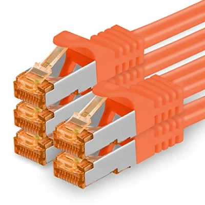 Abbildung von 1aTTack.de 2m Cat.7 Netzwerkkabel Orange 5 Stück Gigabit Ethernet LAN Kabel 10000 Mbit S Patchkabel Cat7 FTP PIMF Schirmung LSZH Rohkabel Rj45 Stecker Cat 6a x 2 Meter