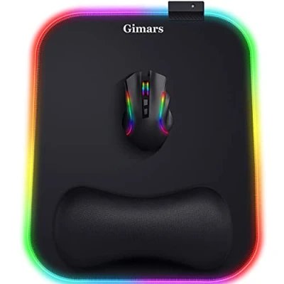 Abbildung von Gimars RGB Mauspad Gaming mit Handauflage, Großes Gelkissen Mouspad 10 LED Beleuchtungsmodi, Ergonomisches Zubehör Mauspads rutschfestem Gummiboden für Laptop, Computer (30.5x25.4cm）