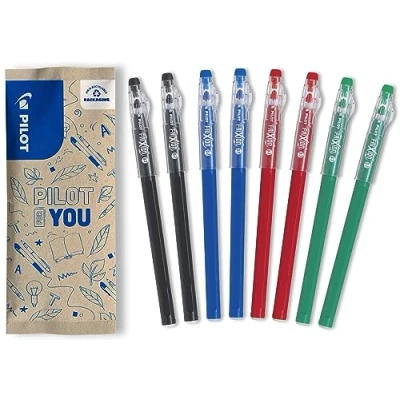 Abbildung von PILOT FriXion Ball Stick Set mit 8 Stiften Gel Tinte radierbar 2 blau, schwarz, rot, grün mittlere Spitze Schulartikel