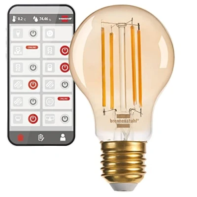Abbildung von Brennenstuhl Connect WiFi Filament LED Lampe Standard (Vintage Glühbirne kompatibel mit Amazon Alexa und Google Assistant, E27, 470lm, 4,9W, warmweiß 2200K, stufenlos dimmbar, Retro, kostenfreie App)