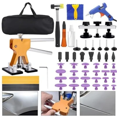 Abbildung von Birshe Ausbeulwerkzeug, Auto Dellen Reparaturset, Beulen Reparaturset Auto, Goldener Dellenheber, 100W Klebepistoleb, Dent Puller Kit für Große, Mittlere, Kleine und Tiefe