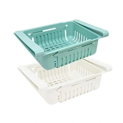 Abbildung von joeji&#039;s Kitchen Satz Mit 2 Kühlschrank Schubladen Als Organizer, Kunststoff Aufbewahrungsbox, Ausziehbare Fridge Organizer (Blau, Weiß)