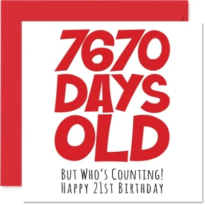 Abbildung von Geburtstagskarte zum 21. Geburtstag für Männer und Frauen, sie 7670 Tage alt lustige Erwachsene, Geburtstag, Schwester, Sohn, Tochter, Cousin, 145 mm x