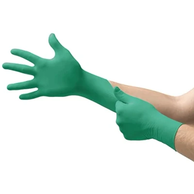 Abbildung von Ansell TouchNTuff 92 500 Einweg Handschuhe in Nitril, Einmal Handschuhe, Chemikalien und Lebensmitteln Industrie, Grün, Größe 9.5 10 (100 Handschuhe)