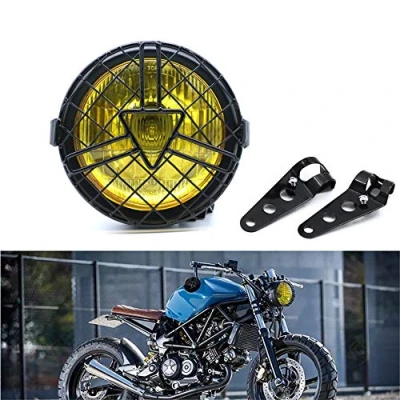 Abbildung von evomosa Universal Motorrad Frontscheinwerfer, 6&#039;&#039; Halogen Scheinwerfer mit Lampenschirmabdeckung Retro für Cafe Racer Bobber Chopper Kawasaki CG125 GN125 (Gelb)