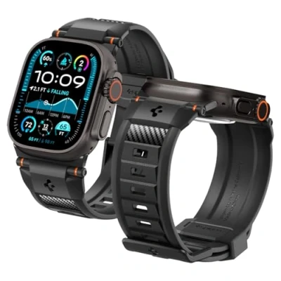 Abbildung von Spigen Rugged Ultra Band Armband Entwickelt für Apple Watch 2/1 49mm, Serie 10 46mm und 9/8/7/6/5/4/SE 45mm,44mm Matt Schwarz