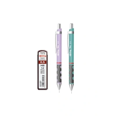 Abbildung von rOtring Tikky Pastell Druckbleistifte mit hochpolymeren Nachfüllungen, HB 0,5 mm, Orchideenblüte, Meerblau, 2 Stück