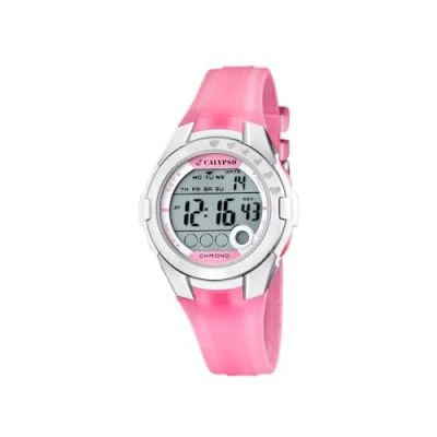 Abbildung von Calypso K5571/2 Mädchenuhr Quarz Digital Beleuchtung/Stoppuhr Armband aus Kunststoff, Rosa