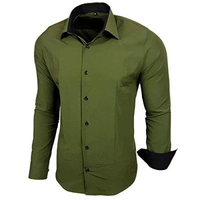 Abbildung von Baxboy Herren Hemd Slim Fit Bügelleicht für Anzug, Business, Hochzeit, Freizeit Langarm Hemden Männer Langarmhemd R 44, Farbe:Khaki, Größe:M