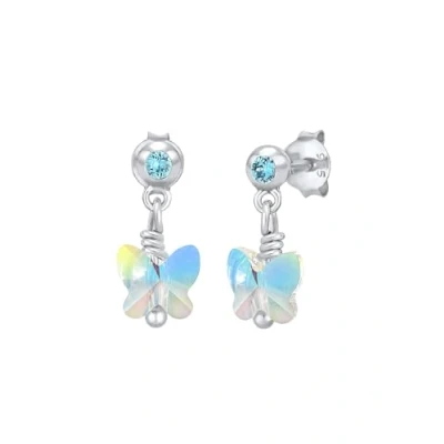 Abbildung von Elli Ohrringe Kinder Ohrhänger Schmetterling Anhänger Funkelnd mit Kristall in 925 Sterling Silber