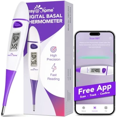 Abbildung von Easy@Home Basalthermometer zur Zykluskontrolle: Basaltemperatur Thermometer Kinderwunsch Fruchtbarkeitsthermometer für Fruchtbarkeit und Eisprung Tracking mit Intelligent Premom APP (Lila)