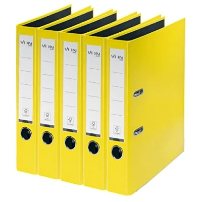 Abbildung von VON Leitz 5er Pack Ordner A4, Karton mit Kunststoffeinband, 50 mm Rückenbreite, Für 350 Blatt, FSC zertifizierter Karton, Schule, Studium &amp; Haushalt, Gelb, 10561015