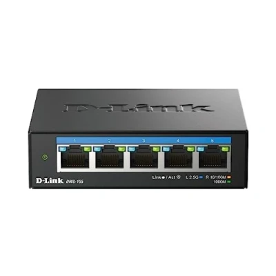 Abbildung von D Link DMS 105 5 Port Multi Gigabit Unmanaged Desktop Switch (5X 2,5G Ports, Lüfterlos, Kompakt, Metal Gehäuse, QoS, Plug and Play)