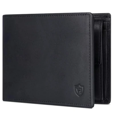 Abbildung von VON HEESEN Leder Geldbörse RFID Schutz I Echtleder Geldbeutel für Damen &amp; Herren Portemonnaie Brieftasche Wallet Portmonee (Schwarz Waxy)