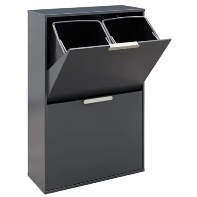 Abbildung von ARREGUI Ecoclas CR604 E Mülltrennsystem aus Stahl 4 Fächer Mülleimer für die Küche 4x17L (68L) Fach Abfalleimer Herausnehmbare Inneneimer + Griff Recycling Schrank Mülltrennung anthrazit