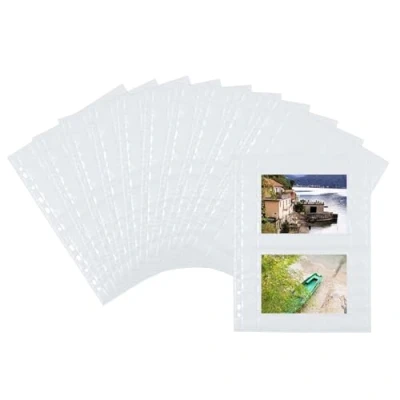 Abbildung von HERMA 7563 Fotohüllen für Ordner, 250 Stück, 10x15 cm quer, 2 Fächer geteilt, beidseitig bestückbare Fotophan Fotosichthüllen Sammelhüllen Postkartenhüllen Prospekthüllen mit Eurolochung, weiß