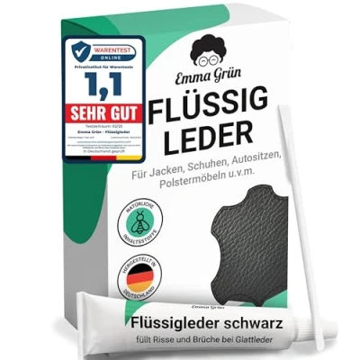 Abbildung von Emma Grün® Flüssigleder Reparatur Set Schwarz [1x7ml] Leder Kratzer entfernen für Risse &amp; (Brand ) Löcher Lederpflege Sofa Autositze Kunstleder Reparaturset