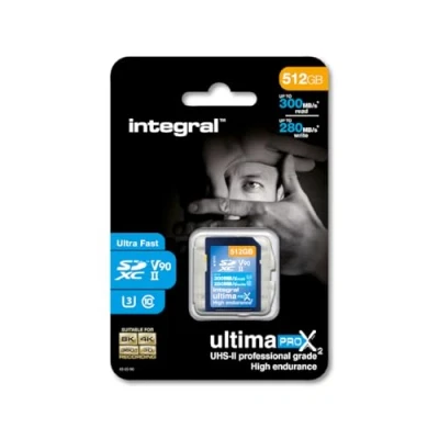 Abbildung von Integral 512GB UHS II SD Karte v90 Bis zu 300MB/s Lese und 280MB/s Schreibgeschwindigkeit SDXC Professional High Speed Speicherkarte