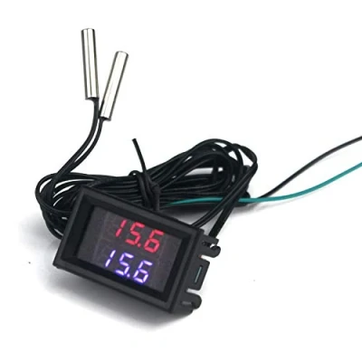 Abbildung von Taikuwu DC4 28V Dual Display Digital Thermometer mit NTC Wasserdichtem Metallfühler Temperatursensor Rot/Blau