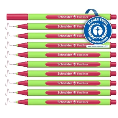 Abbildung von Schneider Line Up Fineliner (Strichstärke 0,4 mm, aus biobasiertem Kunststoff, ausgezeichnet mit Der blaue Engel) 10 Stück, royal red