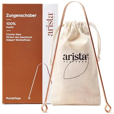 Abbildung von Arista Zungenreiniger aus Kupfer, Zungenschaber Mundgeruch Bekämpfen, Ayurvedischer Zungenschaber, Antimikrobielle Wirkung, Zungenkratzer, Ayurveda