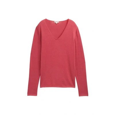Abbildung von TOM TAILOR Damen 1012976 Strickpullover mit V Ausschnitt, 11016 Berry Red, S
