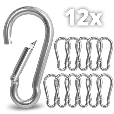 Abbildung von BELLE VOUS Edelstahl Karabinerhaken mit Schnappverschluss M6 Karabiner Haken (12 STK) 6cm Schnapphaken Belastbar Schäkel Wetterfest für Außen/Innen Schlüsselanhänger, Campen, Angeln, Wandern
