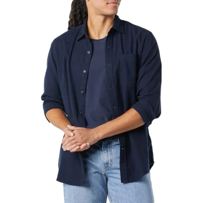 Abbildung von Amazon Essentials Herren Langarmhemd aus Flanell (in Übergröße erhältlich), Marineblau, S