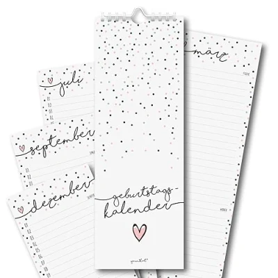 Abbildung von Geburtstagskalender Konfetti Motiv I Spiralbindung 105 x 297 mm jahresunabhängig Dauerkalender für Frauen, WG, Büro die ganze Familie dv_665