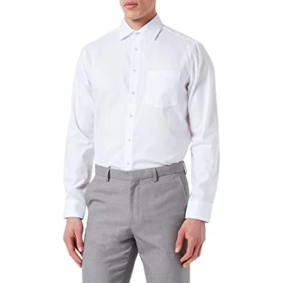 Abbildung von Seidensticker Herren Business Hemd Regular Fit Bügelfrei Kent Kragen Langarm 100% Baumwolle Weiß 41