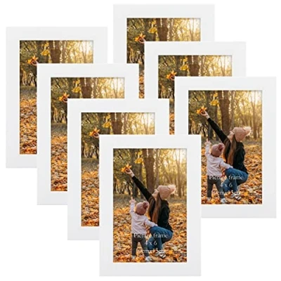 Abbildung von EXYGLO 7er Set Bilderrahmen 10x15 cm, Weiß Fotorahmen Collage für 15x10 cm Fotos und Bilder, Modern Rahmen Leicht Dünn Wand oder Tischaufsteller