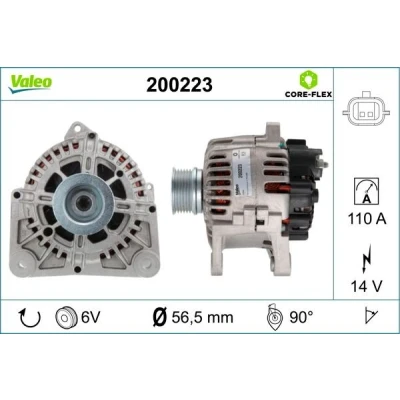 Abbildung von VALEO 200223 Lichtmaschine 14V 110A RENAULT: Kangoo II Express, SCENIC 2, MEGANE 2 Stufenheck