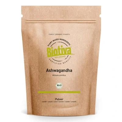 Abbildung von Ashwagandha Pulver Bio 250g Ashwagandawurzel Ashwagandhapulver Ayurveda indischer Ginseng Withania Somnifera Schlafbeere abgefüllt in Deutschland vegan Biotiva