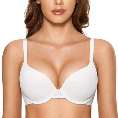 Abbildung von DOBREVA Damen Push Up Bügel BH Soft T Shirt BHS mit Licht Gepolstert Komfort Sexy Weiss 80B