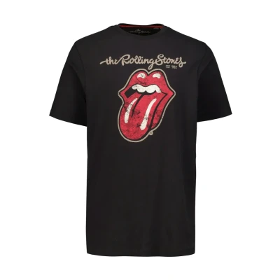 Abbildung von JP 1880 Herren, T Shirt, Shirt mit Rolling Stones Druck, Rundhalsausschnitt, Schwarz 4XL