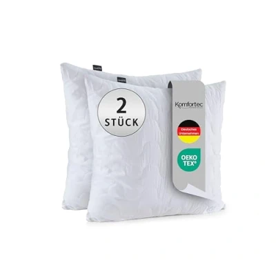 Abbildung von Komfortec Kopfkissen 40x40 cm 2 er Set, Höhenverstellbar Gesteppt Kissen, Deko Oeko TEX Zertifiziert, Allergiker geeignet