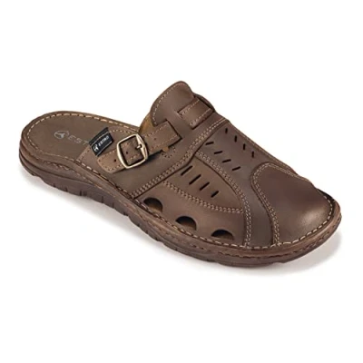Abbildung von ESTRO Sandalen Herren Leder Pantoletten Echtleder Sommerschuhe Schlappen mit Rutschfeste Gummisohle S4 (41, Braun)