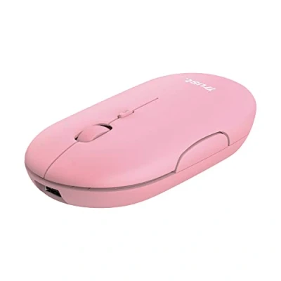 Abbildung von Trust Puck Wiederaufladbare Kabellose Maus, Bluetooth und 2.4 GHz Verbindung via USB Mikroempfänger, DPI Einstellbar 800/1200/1600, Ergonomisch, Funkmaus für PC/Mac/Computer/Laptop/MacBook rosa