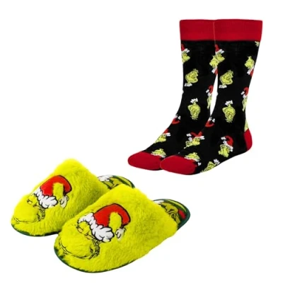 Abbildung von The Grinch Hausschuhe für Damen und Herren, Socken als Geschenk Erwachsene, Größen EU 38 bis 45 (Rot, Schuhgrößensystem, Numerisch (von/bis), M, 42, 43)