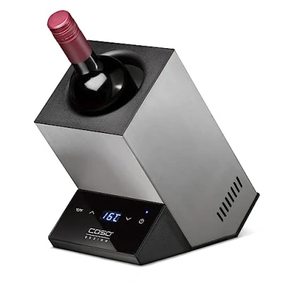 Abbildung von CASO WineCase One Inox Design Weinkühler für eine Flasche, Temperaturbereich von 5 18C, Flaschen bis 9 cm Ø, Sensor Touch Bedienung, Edelstahlgehäuse, Klein
