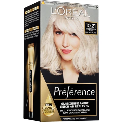 Abbildung von L&#039;Oréal Paris Permanente Haarfarbe, Haarfärbeset mit Coloration und Farbglanz Pflegebalsam, Préférence, 10.21 Platin Perlmuttblond, 3er Set