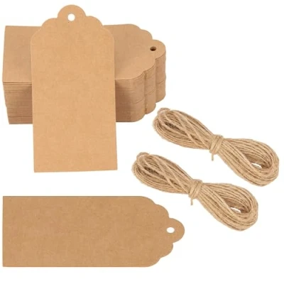 Abbildung von Belle Vous 100 braune Kraft Etiketten mit Schnur 5 x 10 cm Personalisiertes Geschenketikett aus Karton Preisauszeichner Preisetiketten Geschenkanhänger Kraftpapier