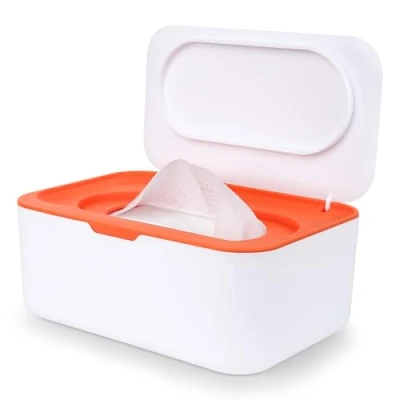 Abbildung von Feuchttücher Box Baby, Nachfüllbare Feuchttuchbox für Zuhause und Büro, Feuchttuchspender mit Deckel, Feuchtes Toilettenpapier Hält Tücher Frisch, Weiß Orange