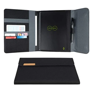 Abbildung von Rocketbook Capsule 2.0 Folio Cover für Core und Fusion 100% recycelbar, mit Stifthalter, magnetischem Verschluss Innenstaufach Schwarz, Executive A5 Größe 15.2 cm x 22.3 cm, 1 Stück