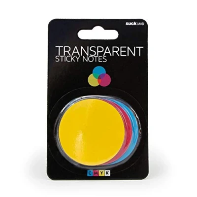 Abbildung von Suck UK Transparente CMYK Haftnotizen Selbstklebender Notizblock in leuchtender Farbe Cyan/Magenta/Gelb/Schwarz Aufeinanderlegen, um die Farben des Regenbogens zu erhalten