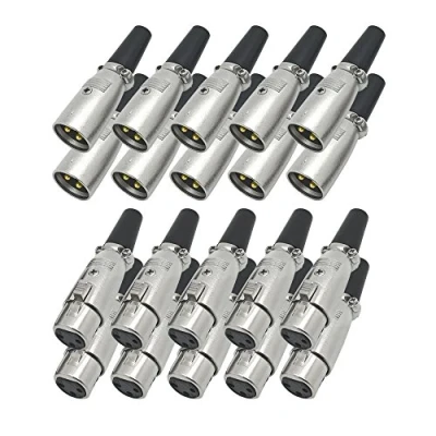 Abbildung von ARLI 20x XLR Set 10x Stecker + Kupplung 3 polig vergoldet mit Zugentlastung für Mikrofon Kabel Audio Studio Bühne